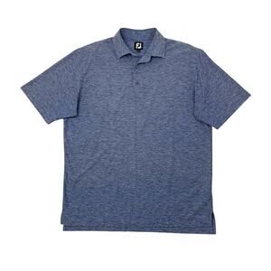 FootJoy Polo Shirt Men L Large Blue White Heather Short Sleeve High Low Hem Golf